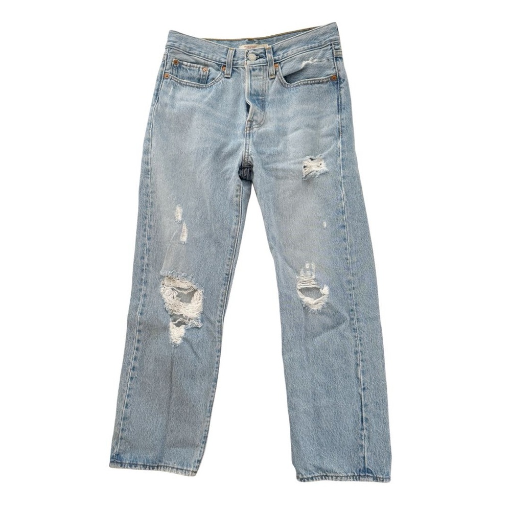 Levi’s 501 Wedgie Straight Leg Jeans Distressed Cropped Sz 27 Classic